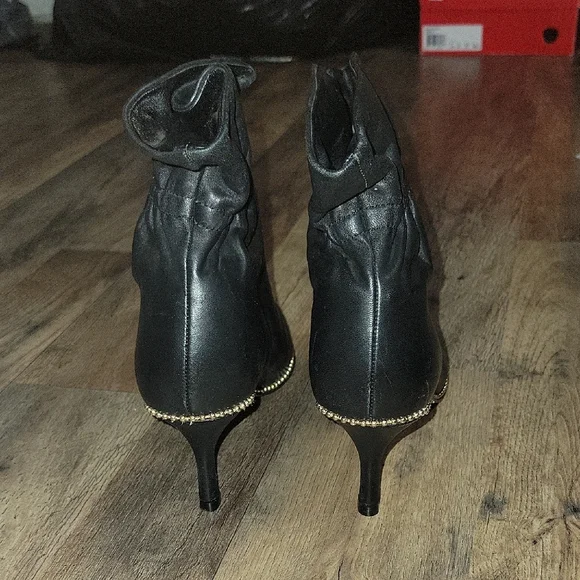 Coach Black Heeled Boots with Gold Trim - Picture 4 of 8